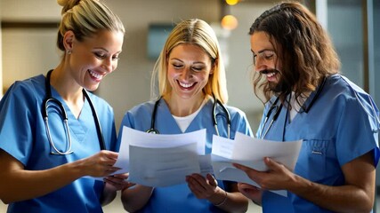 Dentists and nurses working on patient files during a digital healthcare workshop, discussing how technology and online tools can improve dental care services.