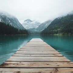 Fototapeta premium Traveling with a backpack scenic lake view mountain landscape tranquil environment outdoor adventure