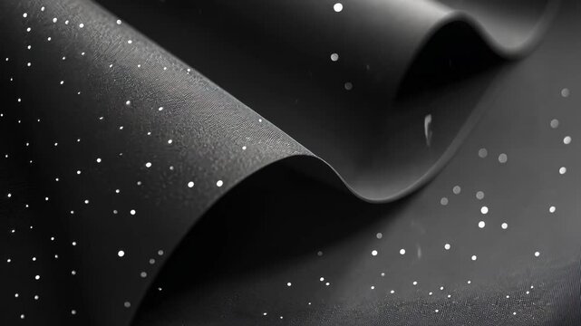 Paper with matte black texture and silver dots, creating a subtle metallic foil effect for sleek and modern wallpaper or packaging, offering a minimalist and premium feel.