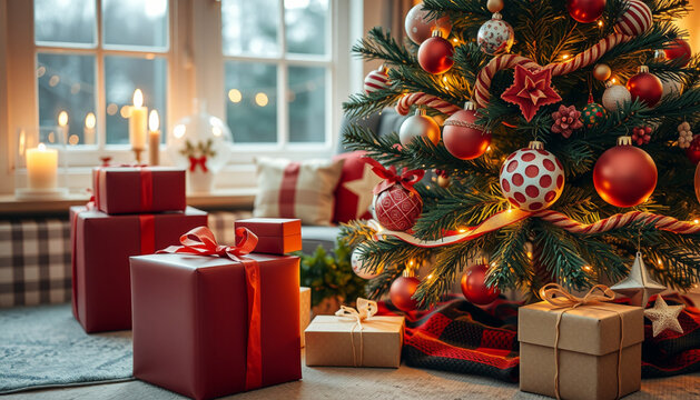 Lively Christmas Tree With Bunch Of Presents