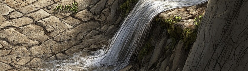 Fototapeta premium A serene waterfall cascading over rocks in a natural setting, surrounded by greenery.
