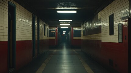 Fototapeta premium Eerie School Hallway in the Dark