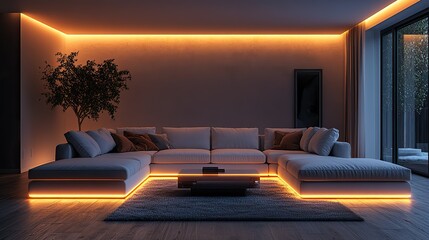 led lighting and strip lighting also known as ribbon lights or led tape these lights are suspended from the plasterboard ceiling in empty living rooms technology and interior design for home