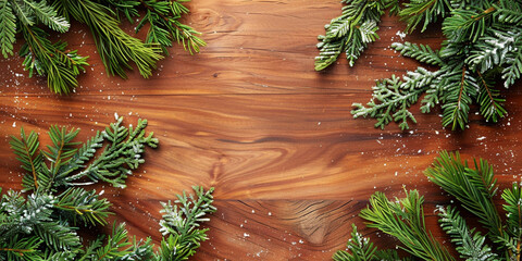 Group of Green Leaves on Natural Wood
