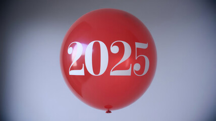 red balloon on sky with 2025 print 
