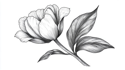 Fototapeta premium detailed sketch of tulip flower with elegant petals and leaves, showcasing fine lines and intricate details. This artwork captures beauty of nature in minimalist style