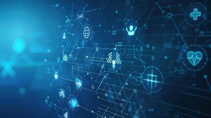 Network of Connected Health Icons on Blue Background