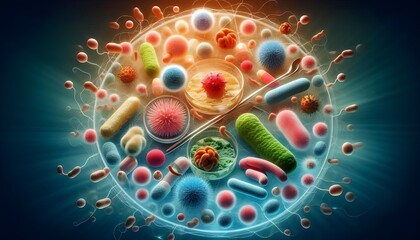 Obraz premium Listeria outbreak and Infection as a foodborne bacterial illness medical concept as a group of dangerous bacteria causing sickness as a health care symbol for microscopic pathogenic infections.