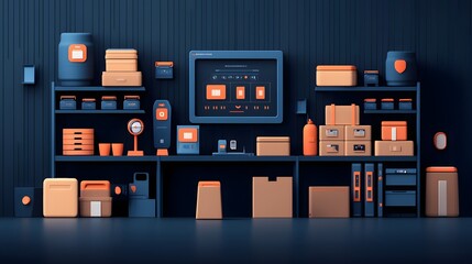 Innovative Smart Warehouse Featuring Efficient AI-Powered Robotics and Organized Storage Solutions. Warehouse Management Concept