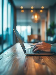 Photo of the hands of a person working at a laptop is generated AI