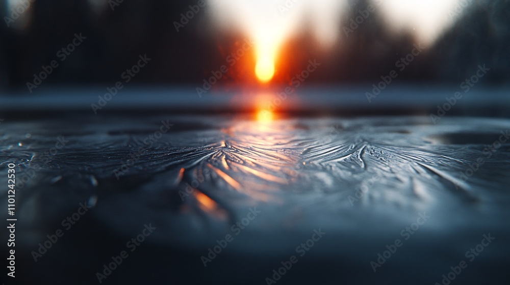 Wall mural Frozen surface with sunset reflection.