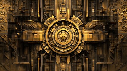 Obraz premium Futuristic Golden Industrial Design Featuring Detailed Geometric Patterns