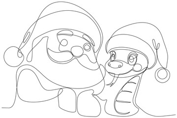 Obraz premium Vector doodle illustration, hand drawn in cartoon style. Black and white linear drawing of Santa Claus on the roof in a chimney. Vector illustration