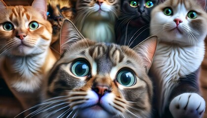 Fototapeta premium Very cute cats, happy moods and sparkling eyes