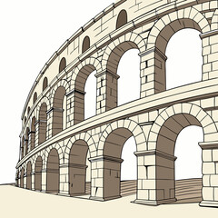Vector illustration of the Colosseum in Rome, Italy, showcasing its iconic architecture and historical significance.