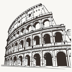 Vector illustration of the Colosseum in Rome, Italy, showcasing its iconic architecture and historical significance.