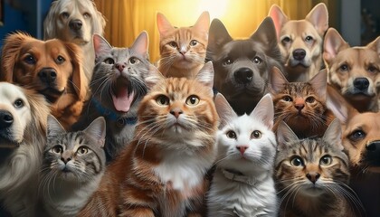 Obraz premium cats and dogs posing together, their cuteness and happiness