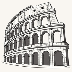 Vector illustration of the Colosseum in Rome, Italy, showcasing its iconic architecture and historical significance.
