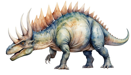 Fototapeta premium Watercolor painting of a dinosaur from the Cretaceous era isolated on transparent background.