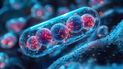 medical capsule and transparent skin cell background rendering