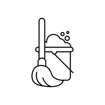 recommend clip art: Mop and bucket line icon. linear style sign for mobile concept and web design. Cleaning bucket with mop outline vector icon. Symbol, logo illustration. Vector graphics
