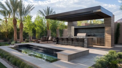 Modern Outdoor Kitchen and Plunge Pool Design