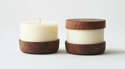 white canlde with wooden cap on white