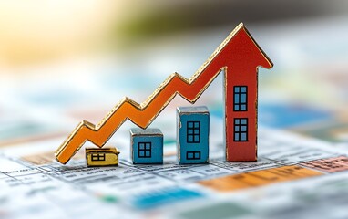 Colorful upward arrow and bar chart representing real estate market growth on a light background, symbolizing financial progress and opportunity