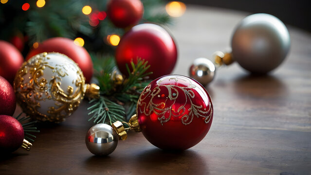Colorful Christmas Ball Decoration On The Table