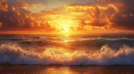 Fototapeta premium Golden Sunset Ocean Horizon