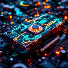 Obraz premium Unleash breathtaking visuals with this high-end graphics card. Power and performance in a close-up.