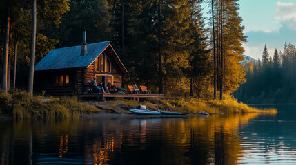 Obraz premium Relaxing in a Cabin for the Presidents� Day Weekend