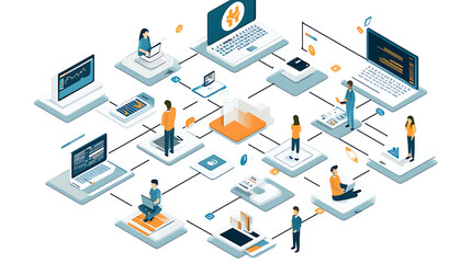 A healthcare IT team integrating multiple systems to enable data sharing across devices, symbolizing interoperability. 