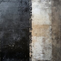 An old plastered wall painted with different colors. An old wall painted with dark paint on the left and light paint on the right. 