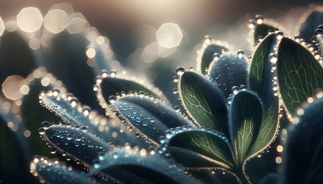 Nature Soft and delicate water droplets clinging to the edges of a plant leaf, sparkling in the morning li2