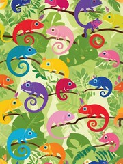 Fototapeta premium Colorful and Vibrant Chameleons - patterns and templates