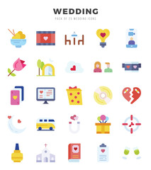 Wedding elements. Flat web icon set. Simple vector illustration.