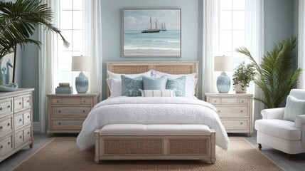 Fototapeta premium Coastal Inspired Bedroom Design
