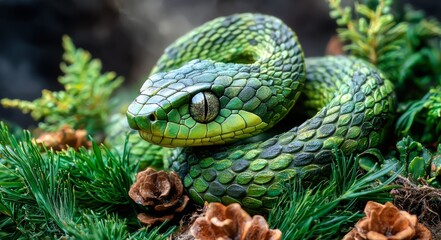 Fototapeta premium Green snake as a symbol of the new year 