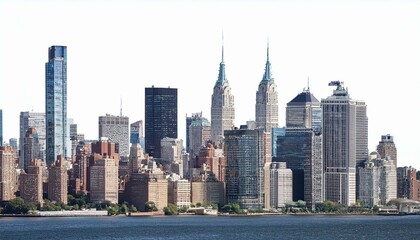 Fototapeta premium The New York City skyline, featuring prominent skyscrapers and a waterfront view.