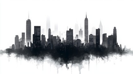 Fototapeta premium Vector Illustration of City Skyline with Flat Design and Grayscale Palette