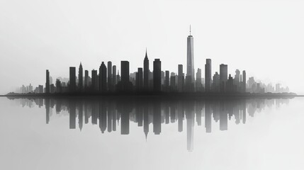 Fototapeta premium Vector Illustration of City Skyline with Flat Design and Grayscale Palette