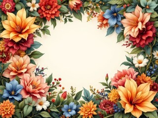 Obraz premium Vibrant floral greeting card, ornate design, colorful accents.