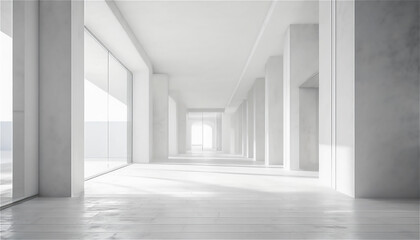 Fototapeta premium Minimalistic interior design of a white architectural entrance with sleek lines and ample