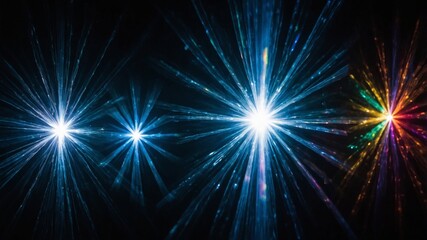 Obraz premium Blue light prism rainbow flares on black background