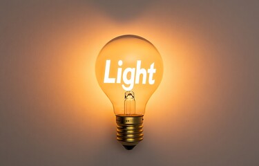 A glowing light bulb with the word "Light" illuminated inside, symbolizing brightness and illumination.