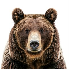 Fototapeta premium This captivating image showcases a majestic brown bear with intense, piercing eyes, creating a powerful and captivating portrait against a clean white background