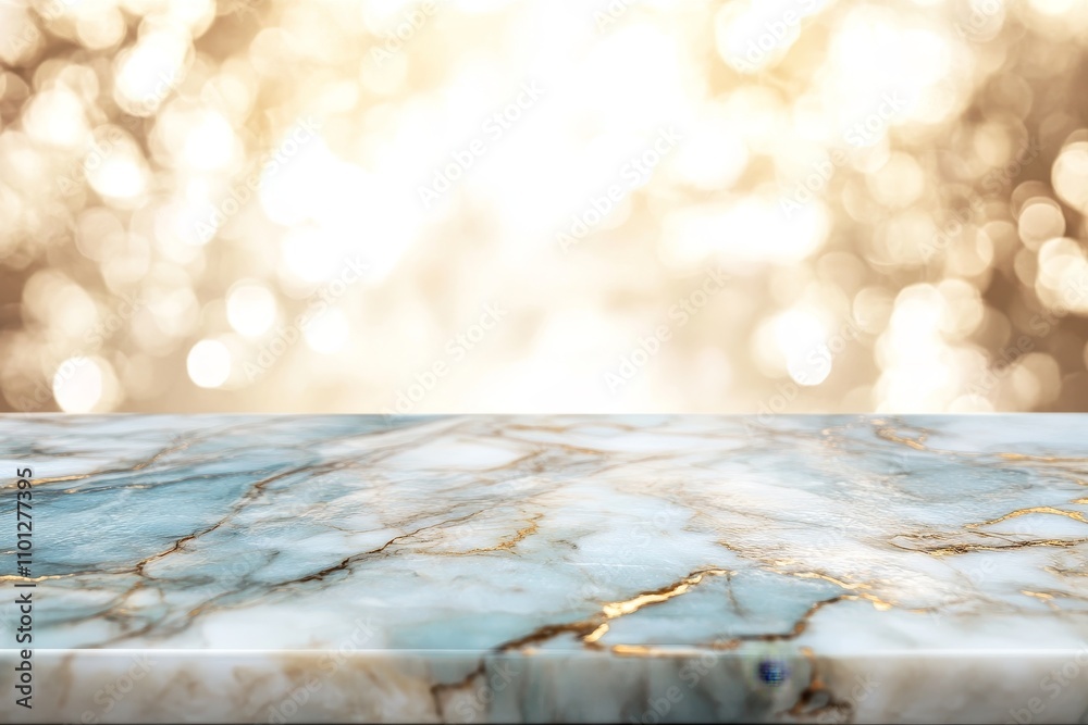 Aufkleber marble table top with blurred gold bokeh background.