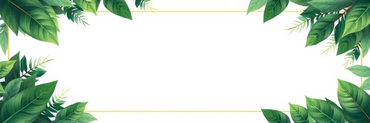 Obraz premium Tropical green leaves border with space in center for text or image on white background, template, background