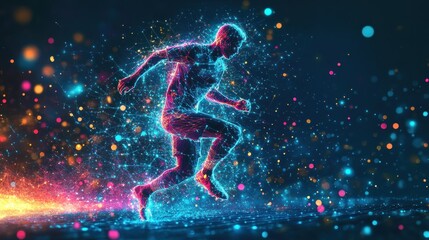 Obraz premium Digital Athlete in Motion: A Glowing Silhouette